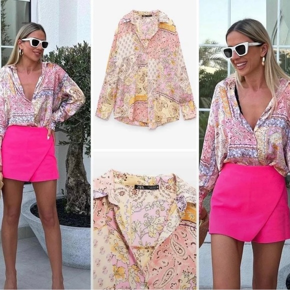 Zara Tops - NWOT Zara pastel silk blouse X-Large